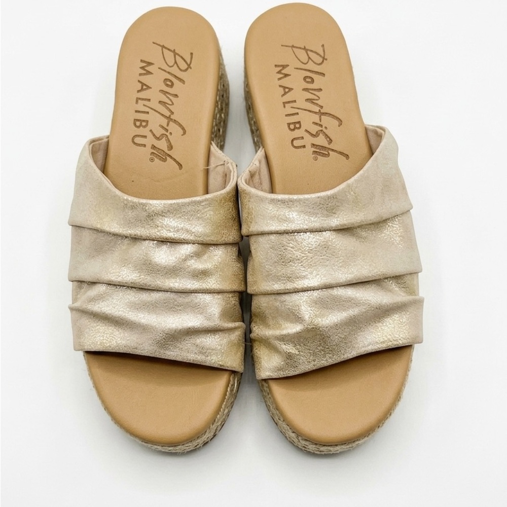 Blowfish Malibu Gold Marshlo Metallic Rope Platform Wedge Sandals Size 9